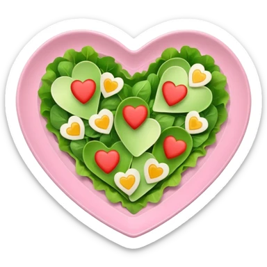 green salad in a light pink heart shaped plate sticker