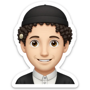 jewish man's face, wearing a tiny black kippah and 2 curly hair strands near the ears sticker