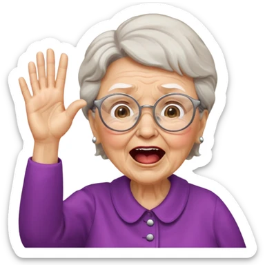 An old lady with big glasses, waving her arms while yelling encouragement. sticker