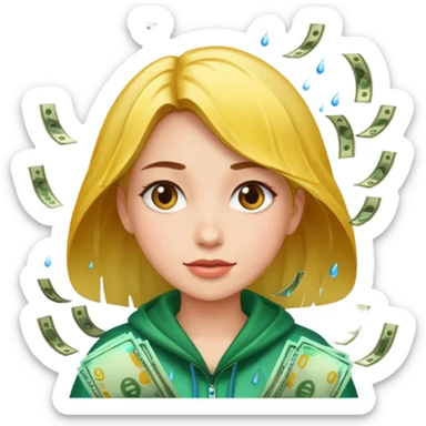 Girl in money rain sticker