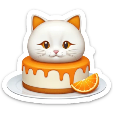 Un chat blanc et orange et un gâteau  sticker
