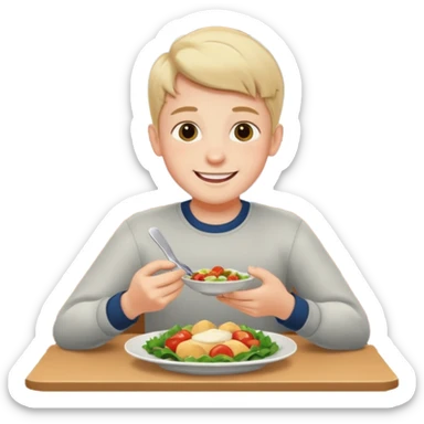 boy enjoying a meal indoors sticker