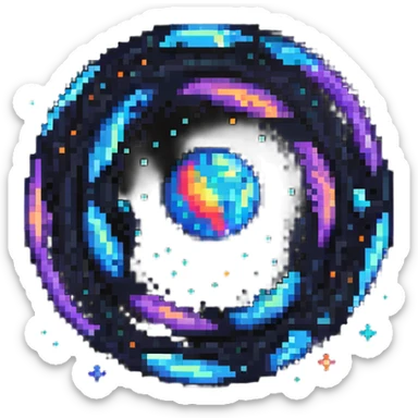 galaxy nebula orb, pixel art style, tiny stars and cosmic swirls sticker