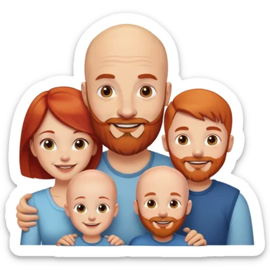 Smiling bald man with beard, smiling redhead woman and three little boys sticker