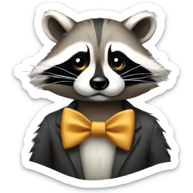 Long eyelashed raccoon wearing a bow sticker