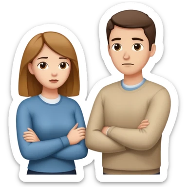 couple resolving conflict, one person with avoidant attachment style turning away with arms crossed, the other with secure attachment style offering a hand to talk sticker