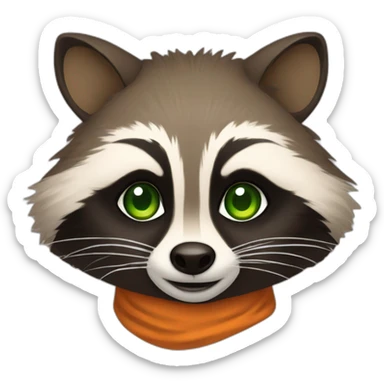 brown raccoon with orange eyes and a dark green hood that smile sticker