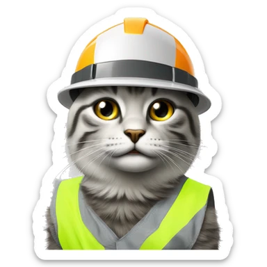 Construction Cat with cyber eye, high visibility vest and hard hat futuristic  sticker