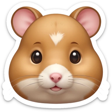 A 3D cartoon hamster face close-up with tiny visible whiskers, round cheeks, smooth glossy eyes, soft background blur, Memoji-style rendering. sticker