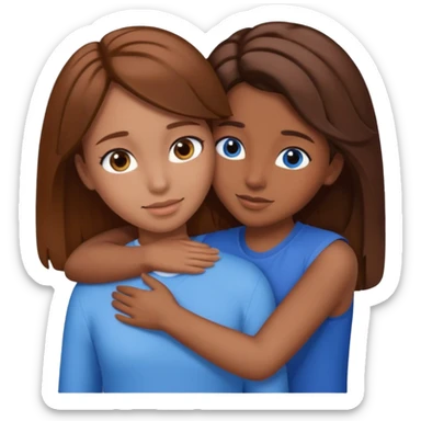 one girl with brown hair brown eyes,one girl with brown hair with blue eyes and they hugging sticker