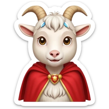white female goat wearing a read cape sticker