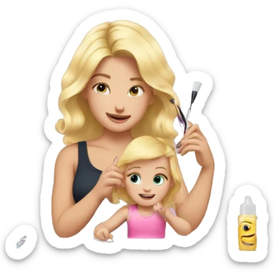blonde babydaughter gives blonde dad a manicure sticker