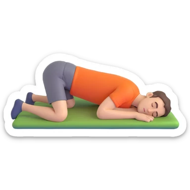 man sleeping on his stomach with knees bent at 90 degrees, simple clear pose sticker