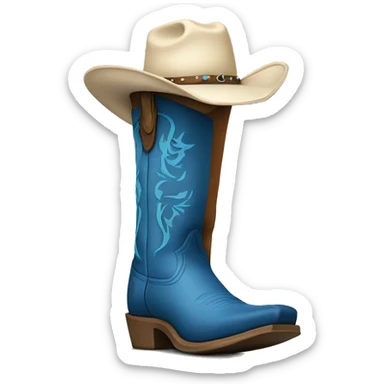 Tall blue cowboy boot with cowboy hat on top sticker