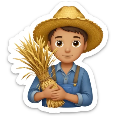 boy farmer, hug a bundle of straw sticker