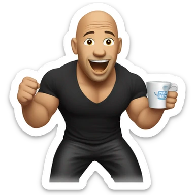 Vin Diesel cheering with cup of black coffee steaming sticker