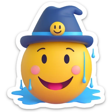 laughing yellow smiley face with tears in a hat sticker