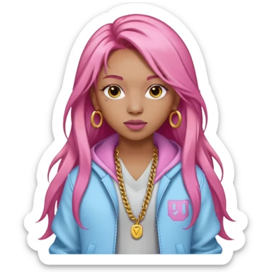 Ice Spice, Rapper (b.2000) with long ginger hair, pink hair sticker