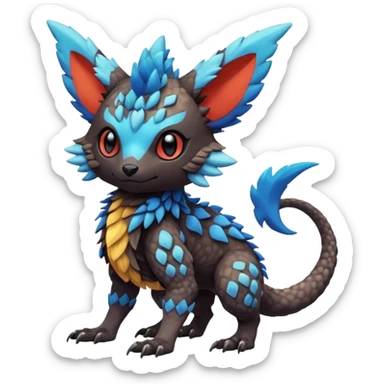 Cute cool realistic colorful exotic Trico-Protogen-Fakémon-Pokémon-Vernid-Fionbri-hybrid-creature dark (full body) sticker