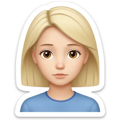 female human avatar, thoughtful expression, calm mood, sensitive personality,
neutral face, minimal style, simple hair, no accessories,
professional, clean, soft tone sticker