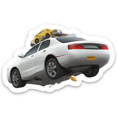 flying car punches  a tower sticker