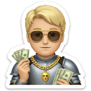 Knight with gold chain dark glasses money sticker