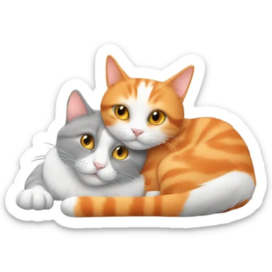 Orange cat and grey cat cuddling sticker