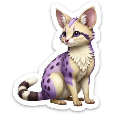 Purple, soft realistic romantic vintage antique divine beautiful elegant pretty precious cute young youthful  Fakémon-Pokémon-opossum-feline-mouse-serval-caracal-chinchilla-Minccino-Cinccino-Meowstic-rodent-hybrid-creature with a tufted tail (full body) sticker