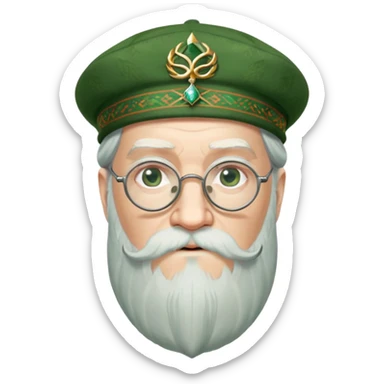 Dumbledore wear green scotland Tam o'shanter cap with decorative patterns, wear glasses, very long beard sticker