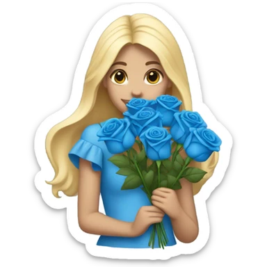 blonde girl with a bouquet of blue roses sticker