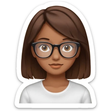 une ado, brune aux cheuveux tres fonces, blanche, un peu bronzee,lunettes carres noires, yeux bruns sticker