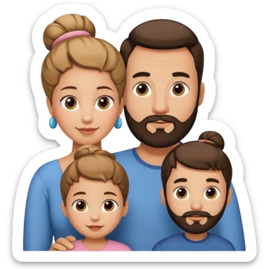 family of 5. mom has bun. dad has beard.  sticker