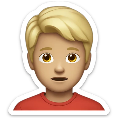 Angry boy child light skin color blond straat hair red shirt sticker