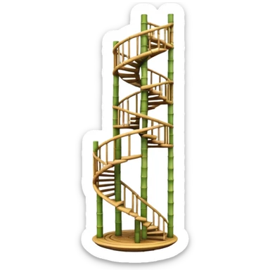 Large futuristic multi-tier multi-level spiral step plant rack constructed from thin bamboo poles  sticker