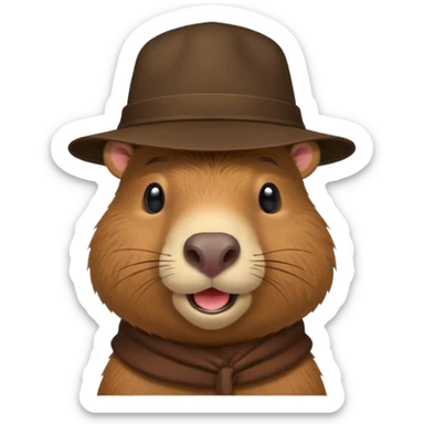 Capibara with a hat on the corner of his head sticker