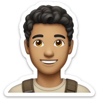 young man with black hair, light brown skin colour, and a smiling face sticker
