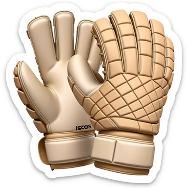 Cinematic Realistic image of goalie gloves showcasing detailed fabric textures and intricate grip patterns, rendered against a blurred goal backdrop with focused, high-contrast lighting that accentuates their essential design sticker