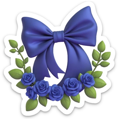 3D emoji gothic bow, midnight blue silk, silver crescent moon, and tiny black roses sticker