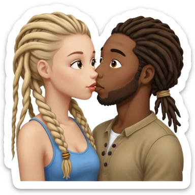 Black guy with dreads kissing white girl sticker