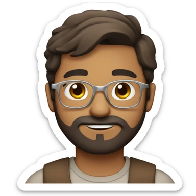 Indian guy, with beard, brown hair, silver glasses sticker