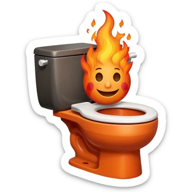 A smiling toilet with fire coming from its bowl sticker