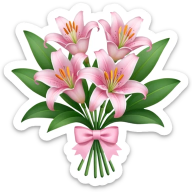 bouquet of baby pink lilies with white bow sticker