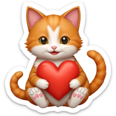 The ginger kitten is hugging a heart, very happy and smiling. sticker