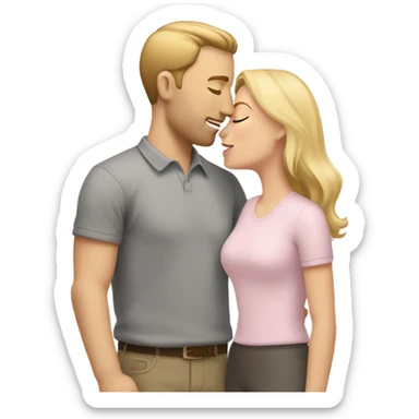white woman with blonde hair and a light pink shirt kissing a white man with short brown hair wearing a grey shirt sticker