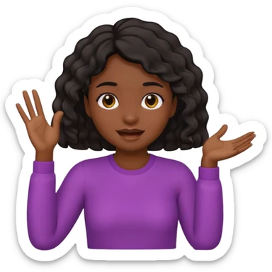A dark-skinned girl with short, wavy hair raises her right hand 😜 and makes the same emoji movements sticker