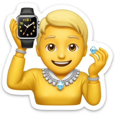 iPhone style emoji with yellow skin doing the bust down meme (diamond grill and watch) sticker