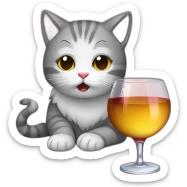 depressed tired kitty drinking wine sticker