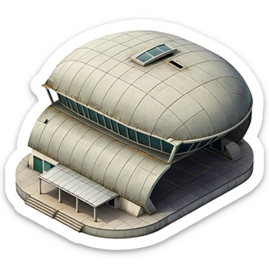 USSR military airplane rounded roof hangar isometry view sticker