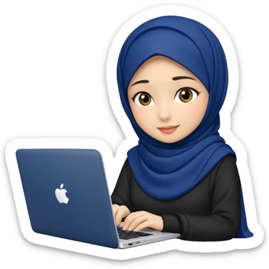 dark blue hijab cute girls with labtop  sticker