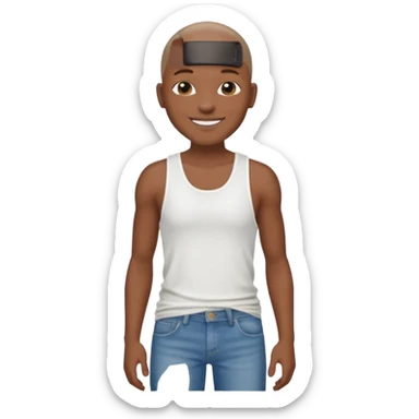 Un personnage noir avec un débardeur blanc et un jean 👖 avec des cheveux rasés  sticker